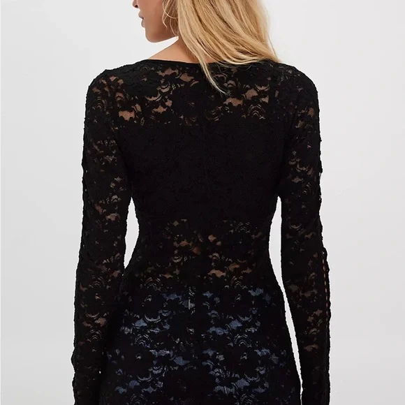 Free People Womens Black Lace Top Long Sleeve Sheer Layering Small NWOT - Picture 12 of 14